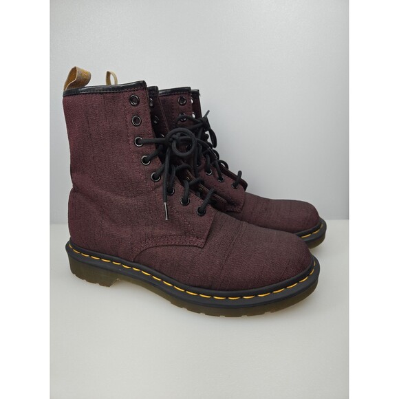 Dr Martens Shoes Womens 9 Boots Canvas Vegan Castel Burgundy Combat Ankle Grunge - Picture 1 of 12